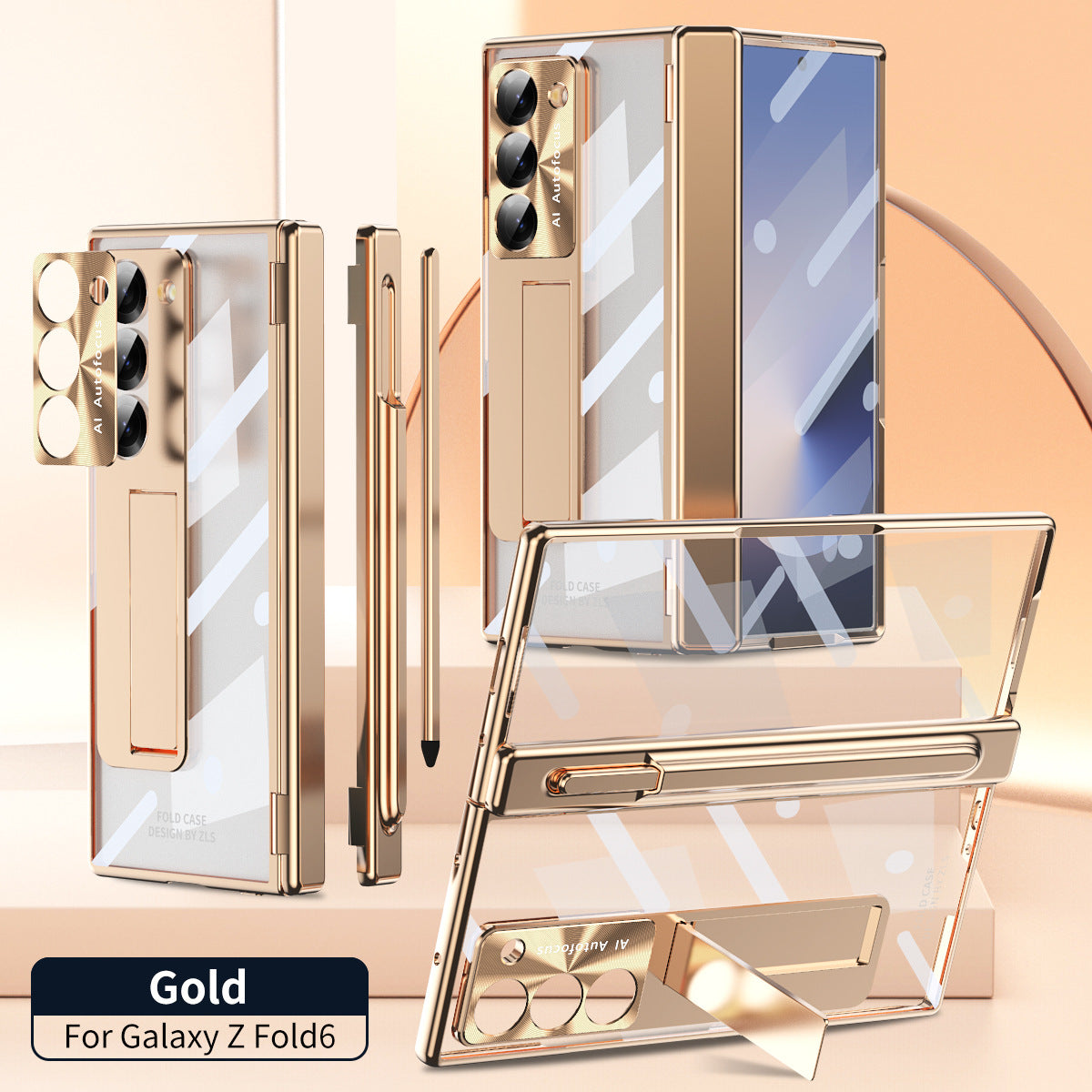 Magnetic Hinge Plating Case For Galaxy Z Fold6 Fold5 Fold4 Fold3 With Double Hinge Protector