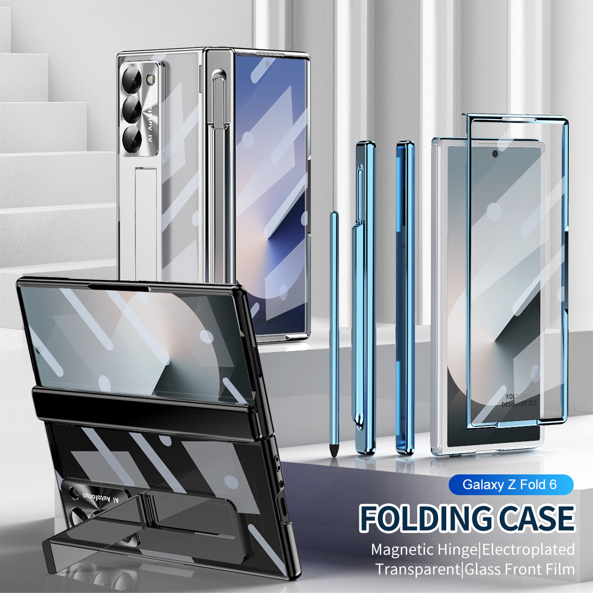 Magnetic Hinge Plating Case For Galaxy Z Fold6 Fold5 Fold4 Fold3 With Double Hinge Protector