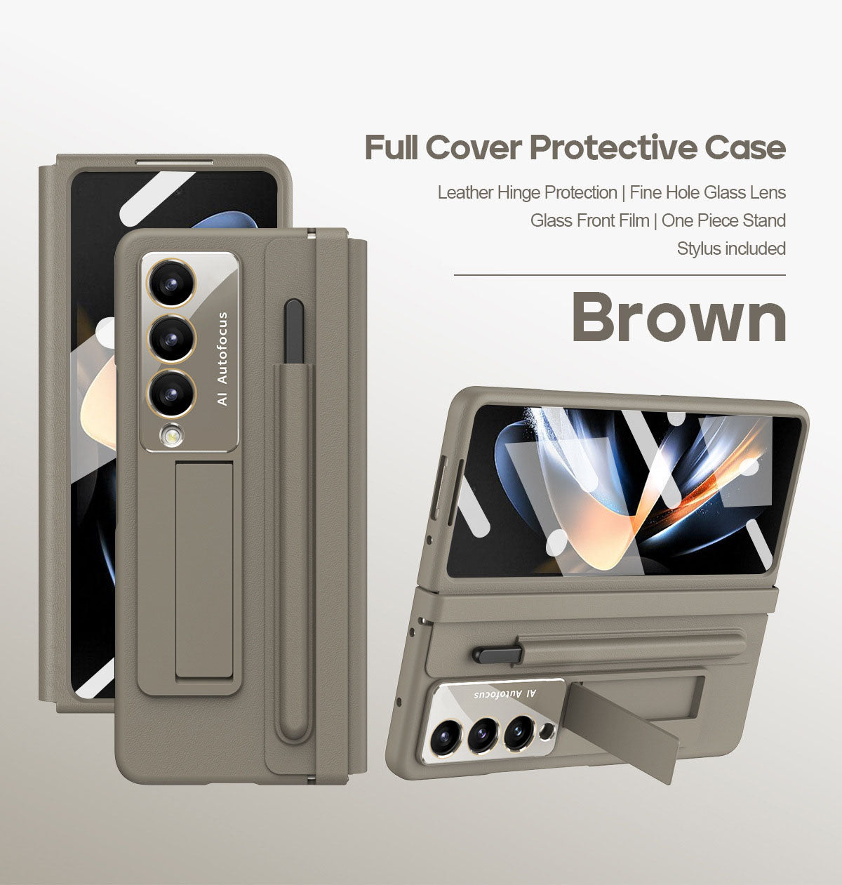 Leather Anti-fall Protective Pen Slot Phone Case With Front Protection Film & Stylus For Samsung Galaxy Z Fold5 Fold4 - Mycasety Mycasety