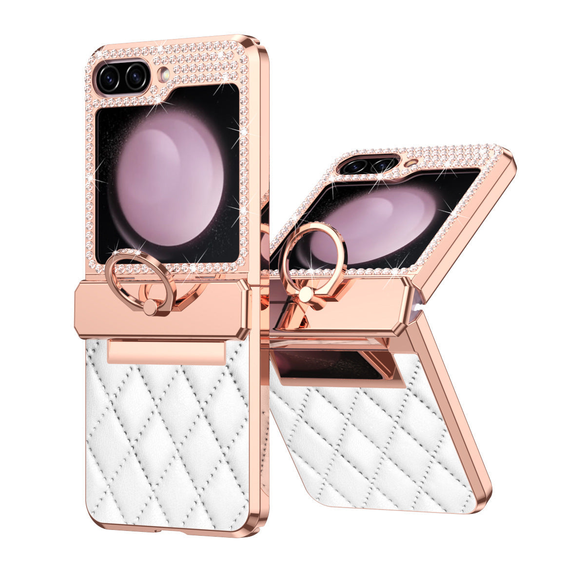 Lyxury Crystal Leather Ring Holder Protective Phone Case For Samsung Galaxy Z Flip 5/4/3 - mycasety2023 Mycasety