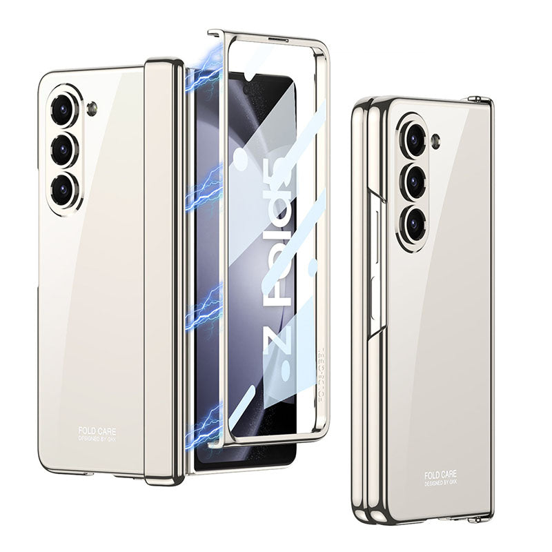 Electroplated Transparent Magnetic Hinge All-included Phone Case With Back Screen Protector For Samsung Galaxy Z Fold5 Fold4 - Mycasety Mycasety