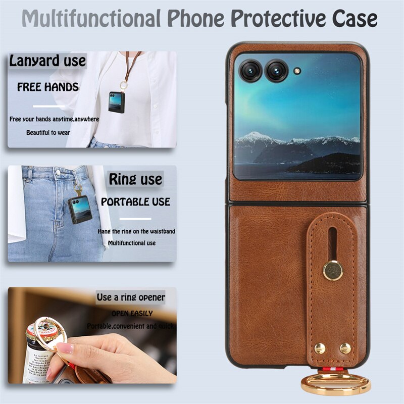 Motorola Razr 40 Ultra New Anti-Shock Business Leather Wristband Cover Case