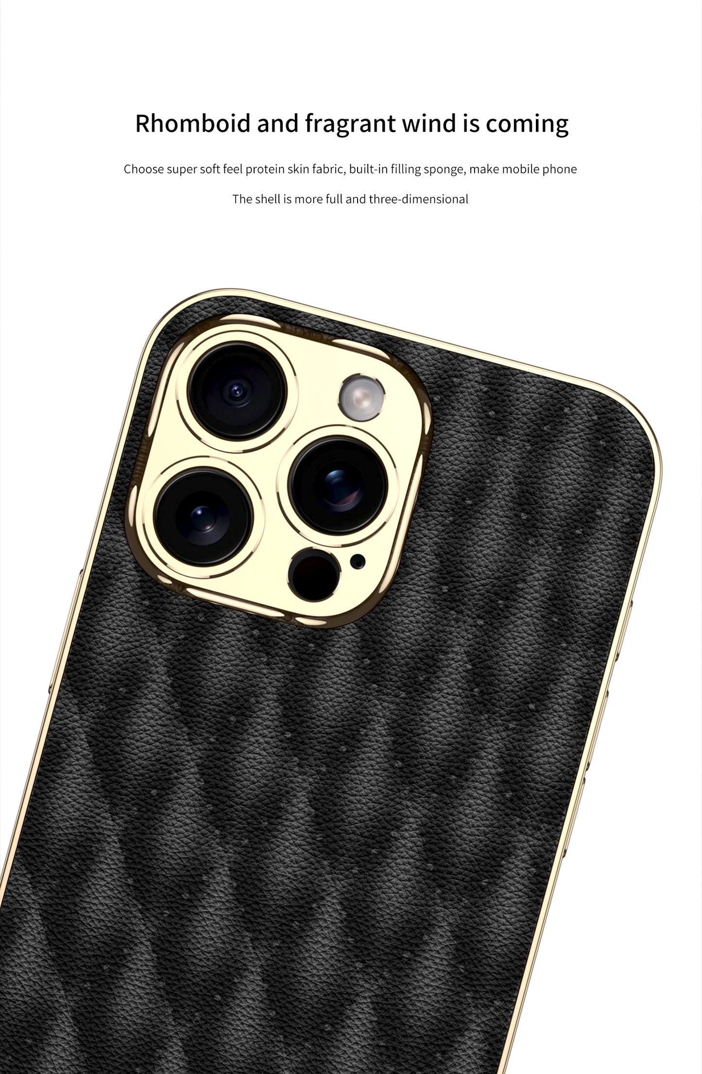 Electroplated PU Leather for iPhone 16 Pro Max Mobile Case Rhomboid Pattern