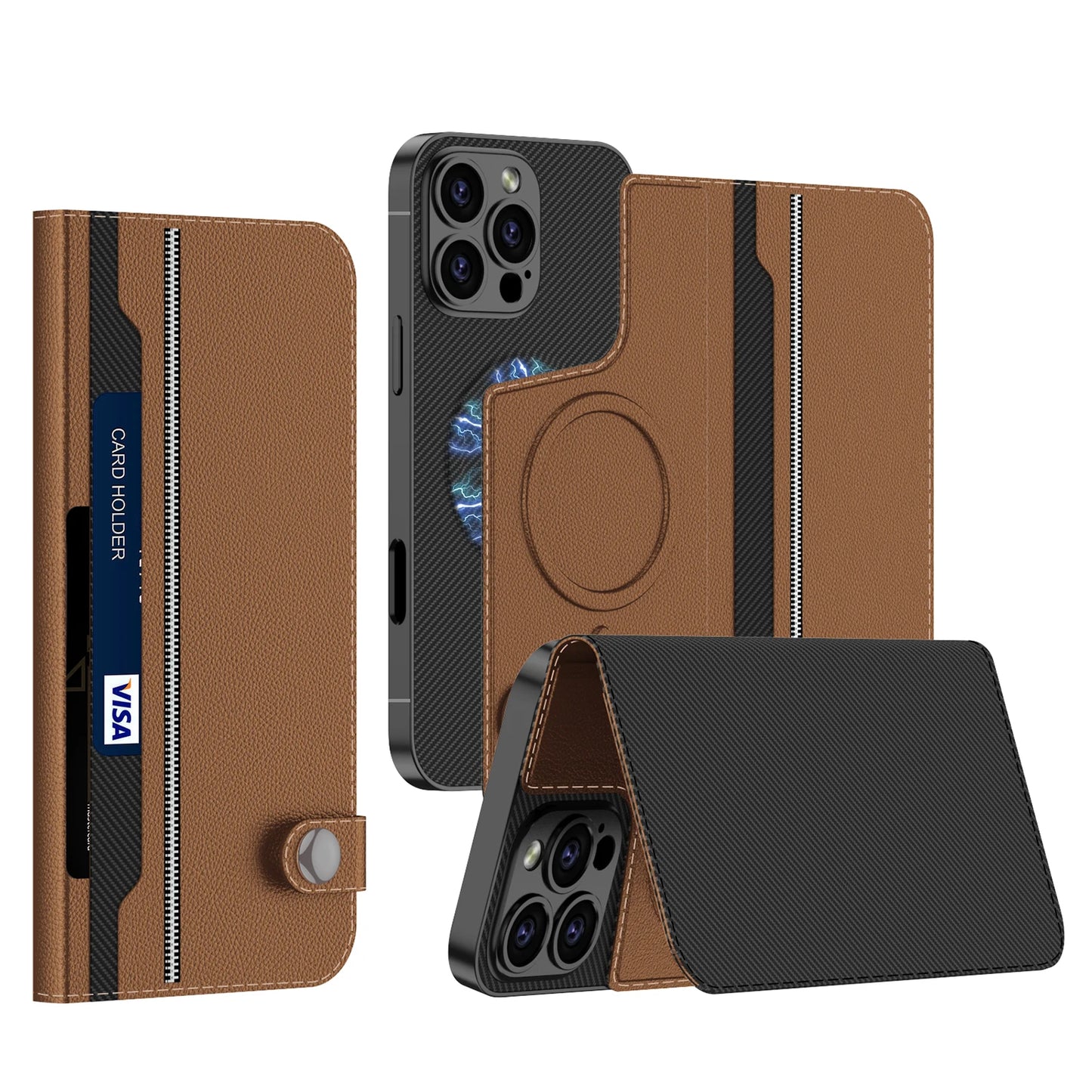 Premium PU Leather Case for iPhone 16 Pro Max with Magnetic Card Holder