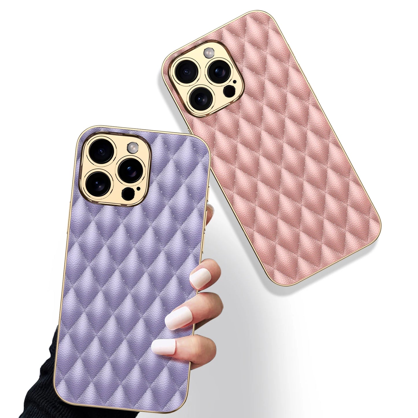 Electroplated PU Leather for iPhone 16 Pro Max Mobile Case Rhomboid Pattern