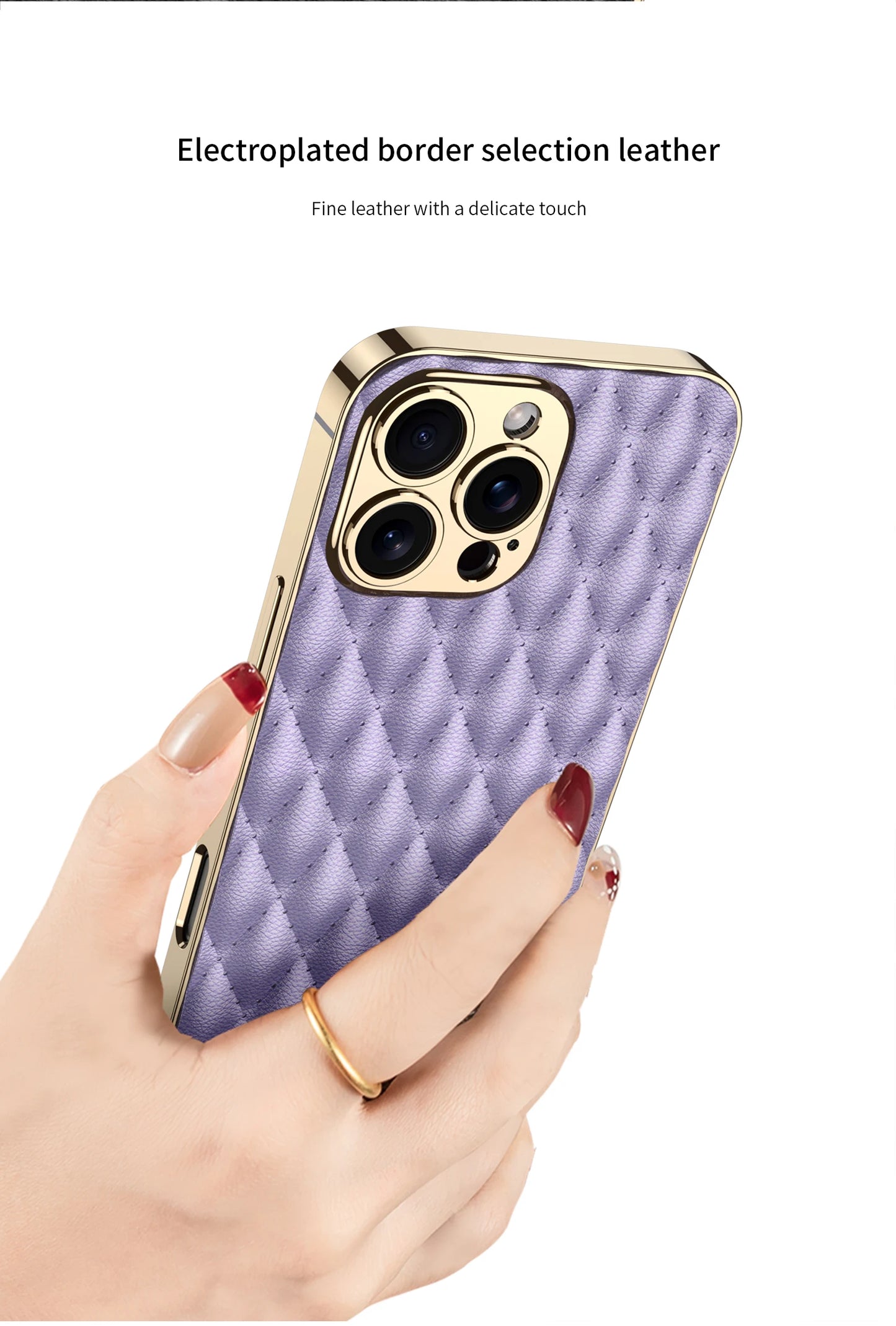 Electroplated PU Leather for iPhone 16 Pro Max Mobile Case Rhomboid Pattern