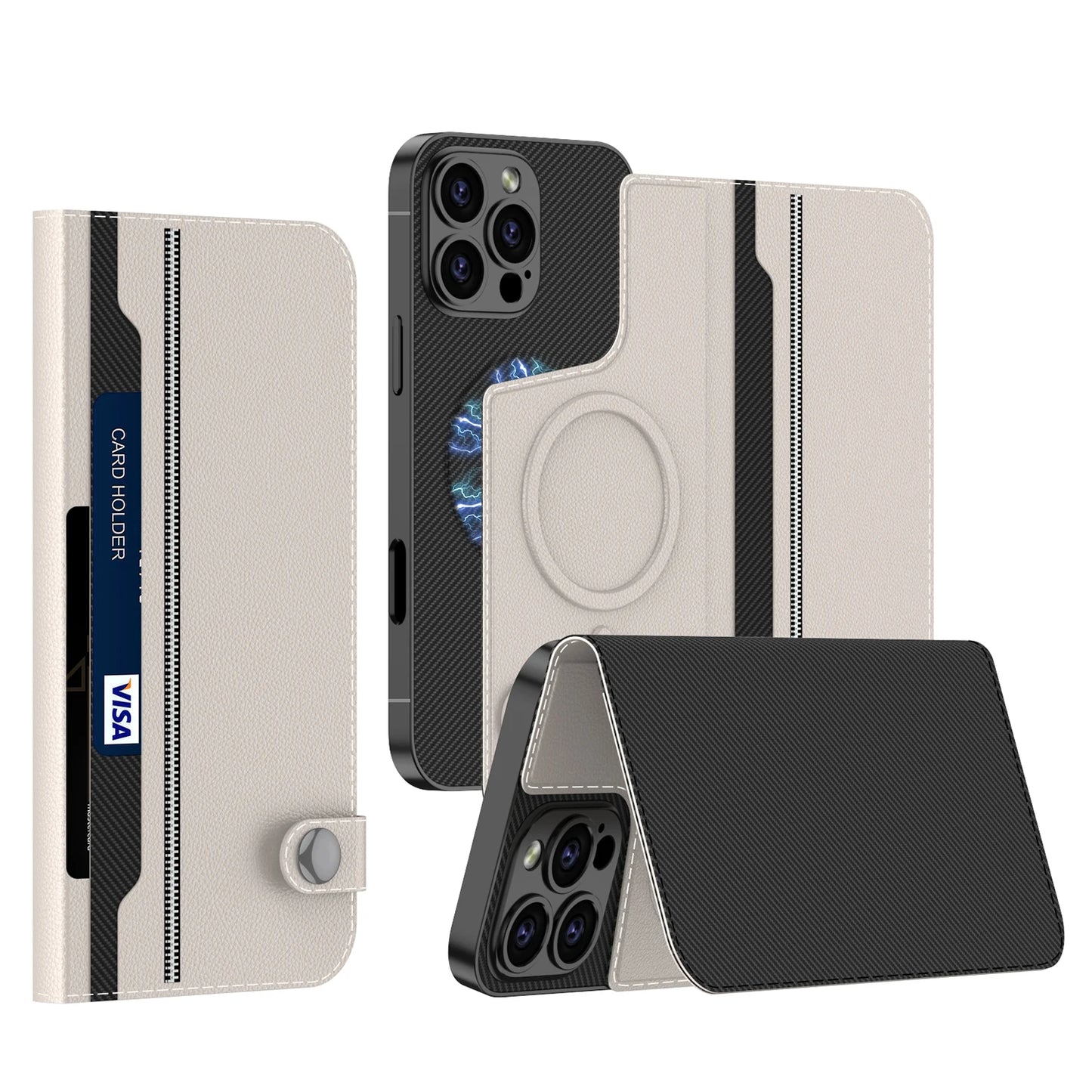 Premium PU Leather Case for iPhone 16 Pro Max with Magnetic Card Holder