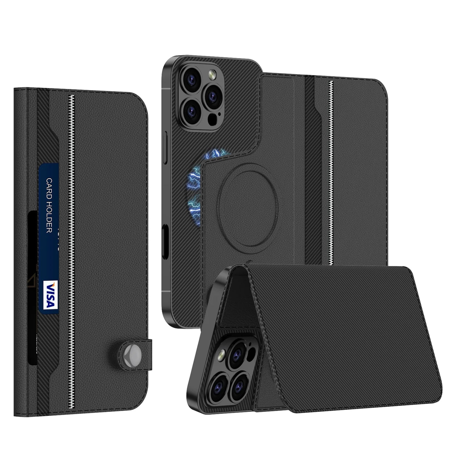 Premium PU Leather Case for iPhone 16 Pro Max with Magnetic Card Holder