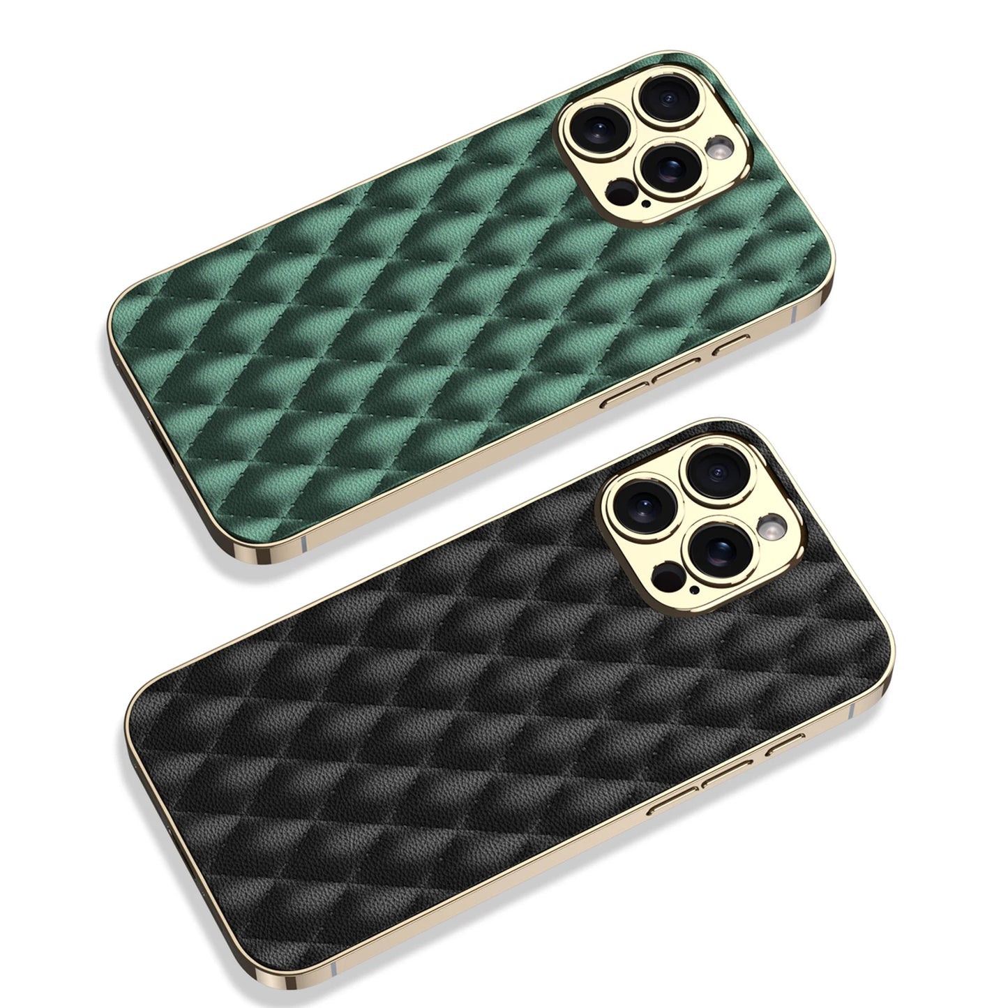 Electroplated PU Leather for iPhone 16 Pro Max Mobile Case Rhomboid Pattern