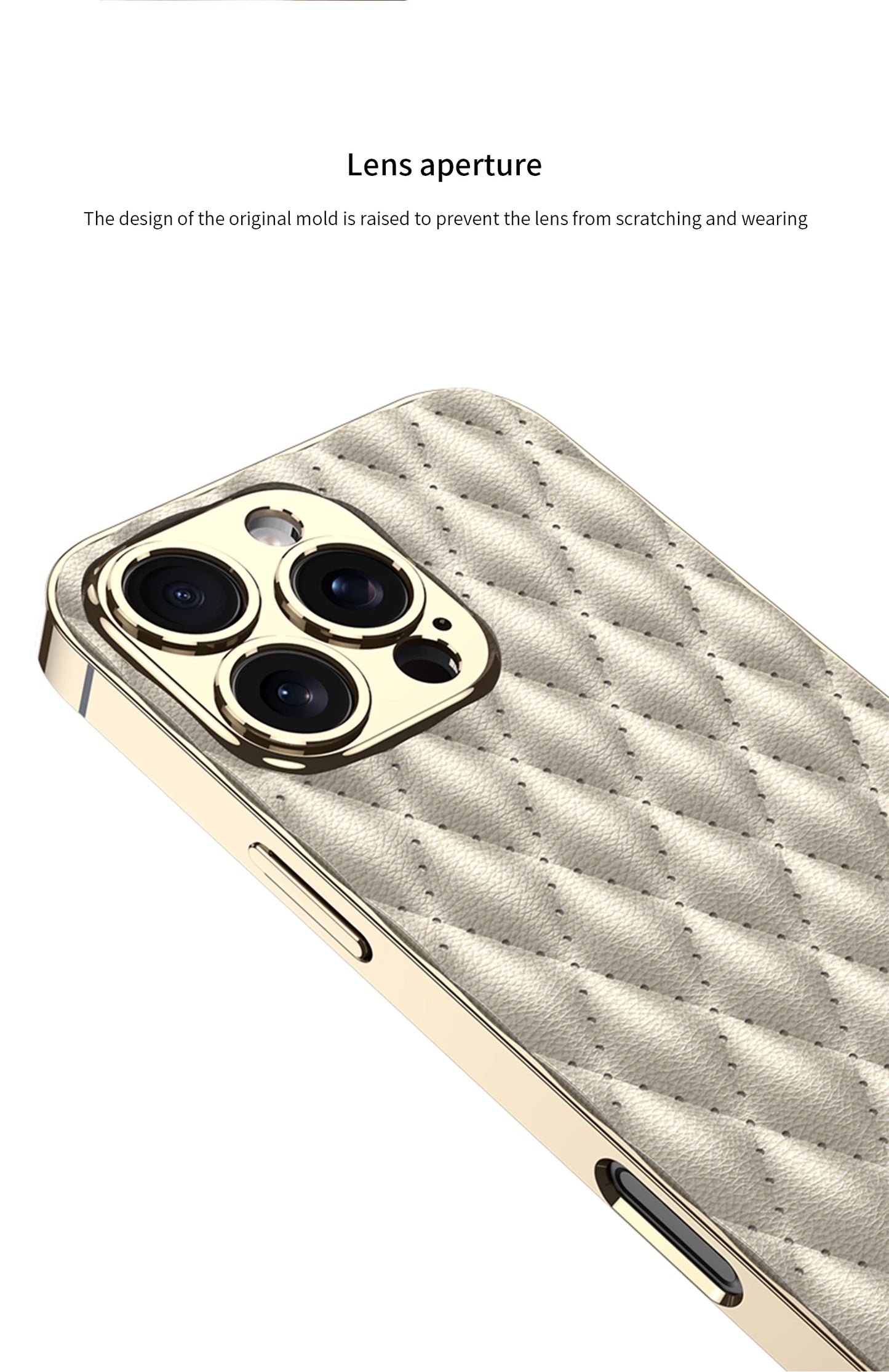 Electroplated PU Leather for iPhone 16 Pro Max Mobile Case Rhomboid Pattern
