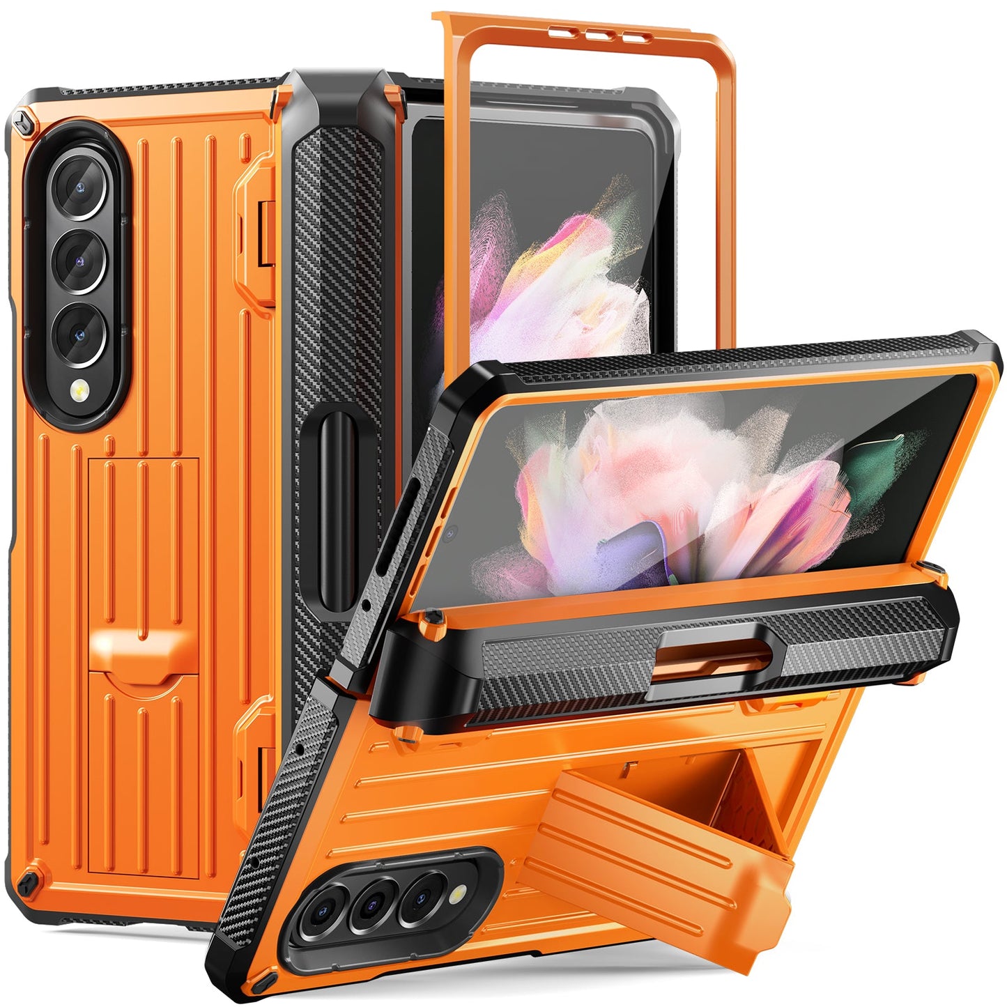 Mecha All-Inclusive Sturdy Invisible Bracket Pen Box Phone Case For Samsung Galaxy Z Fold5 Fold4 Fold3 With Back Screen Protector - Mycasety Mycasety