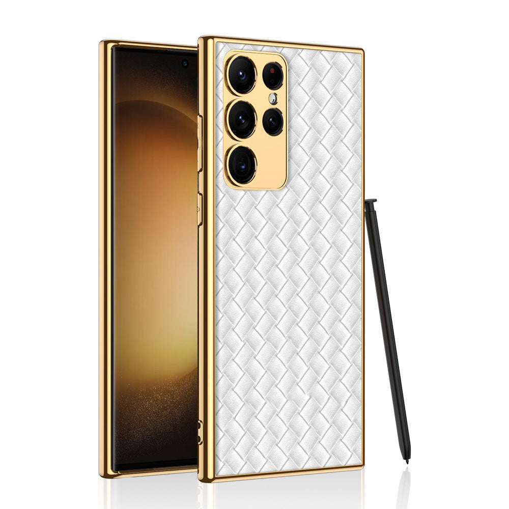 Woven Texture Electroplated Leather Phone Case For Samsung - mycasety2023 Mycasety