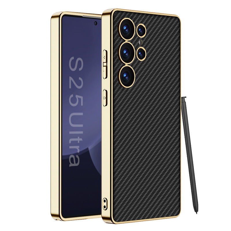 Leather Electroplated Protective Phone Case For Galaxy S25 S24 S23 Ultra Plus