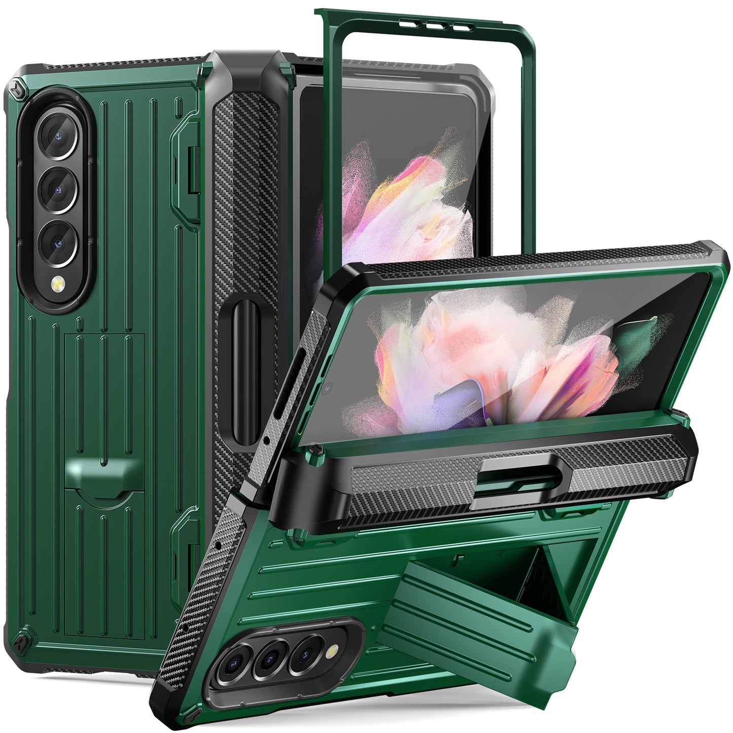 Mecha All-Inclusive Sturdy Invisible Bracket Pen Box Phone Case For Samsung Galaxy Z Fold5 Fold4 Fold3 With Back Screen Protector - Mycasety Mycasety