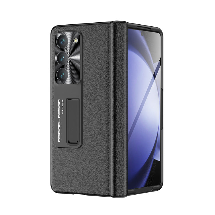 Magnetic Holder Protective Leather Phone Case With Front Protection Film For Galaxy Z Fold5 Fold4 Fold3