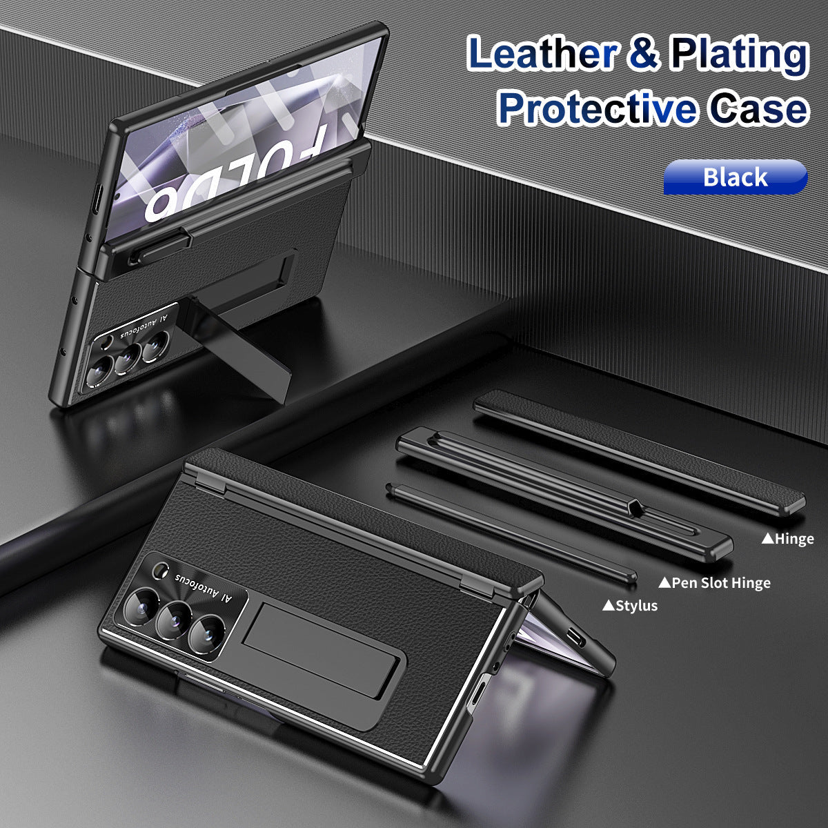 Aluminum Alloy Frame Magnetic Bracket All-Inclusive Electroplating Leather Cover For Galaxy Z Fold 6/5/4/3