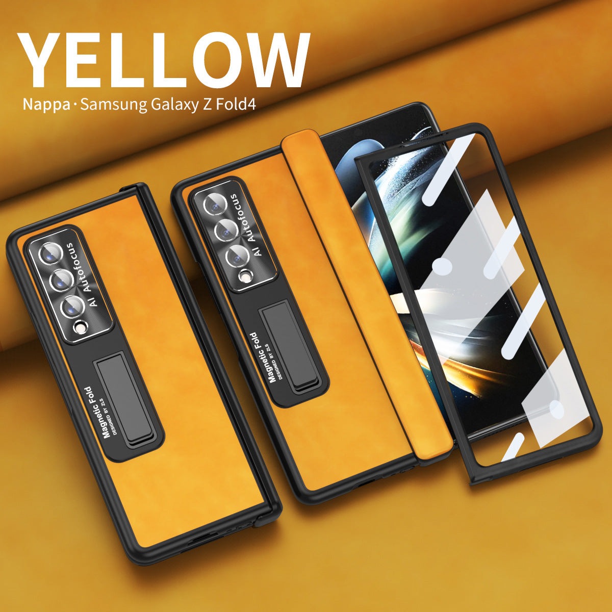 Luxury Nappa Leather Cover Magnetic Hinge Folding Shell Case For Samsung Galaxy Z Fold3 Fold4 Fold5 With Screen Protector - Mycasety Mycasety