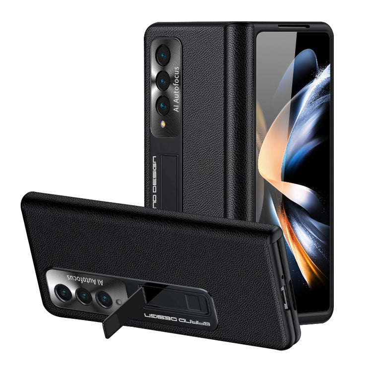 Magnetic Holder Protective Leather Phone Case With Front Protection Film For Galaxy Z Fold5 Fold4 Fold3