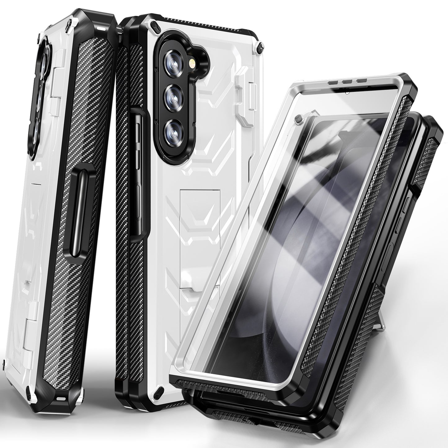 Mecha Style Galaxy Z Fold5 Ccase with Invisible Bracket & Pen Slot