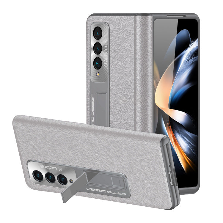 Magnetic Holder Protective Leather Phone Case With Front Protection Film For Galaxy Z Fold5 Fold4 Fold3