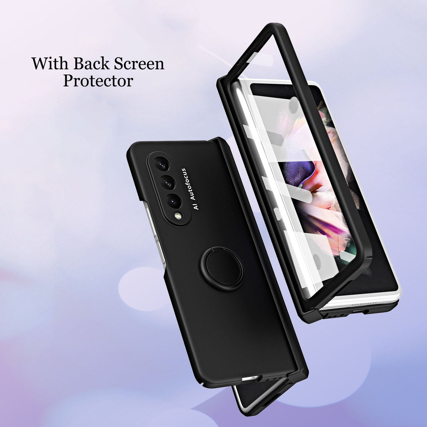 Anti-fall Protective Phone Case With Car Magnetizable Ring Holder And Film For Samsung Galaxy Z Fold5 Fold4 Fold3 - Mycasety Mycasety