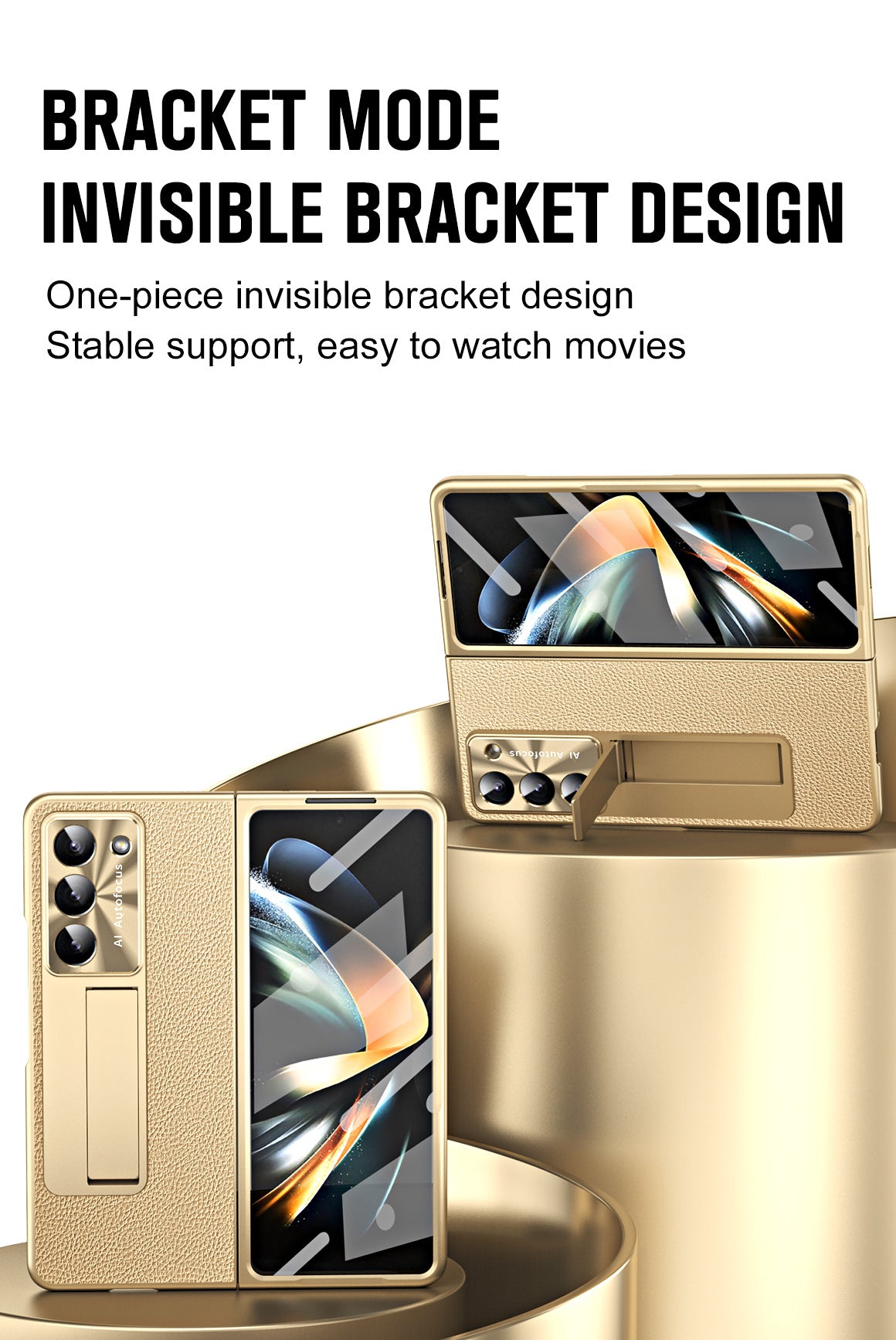 Leather Galaxy Z Fold5 Case with Front Screen Protector With Hidden Kick-Stand