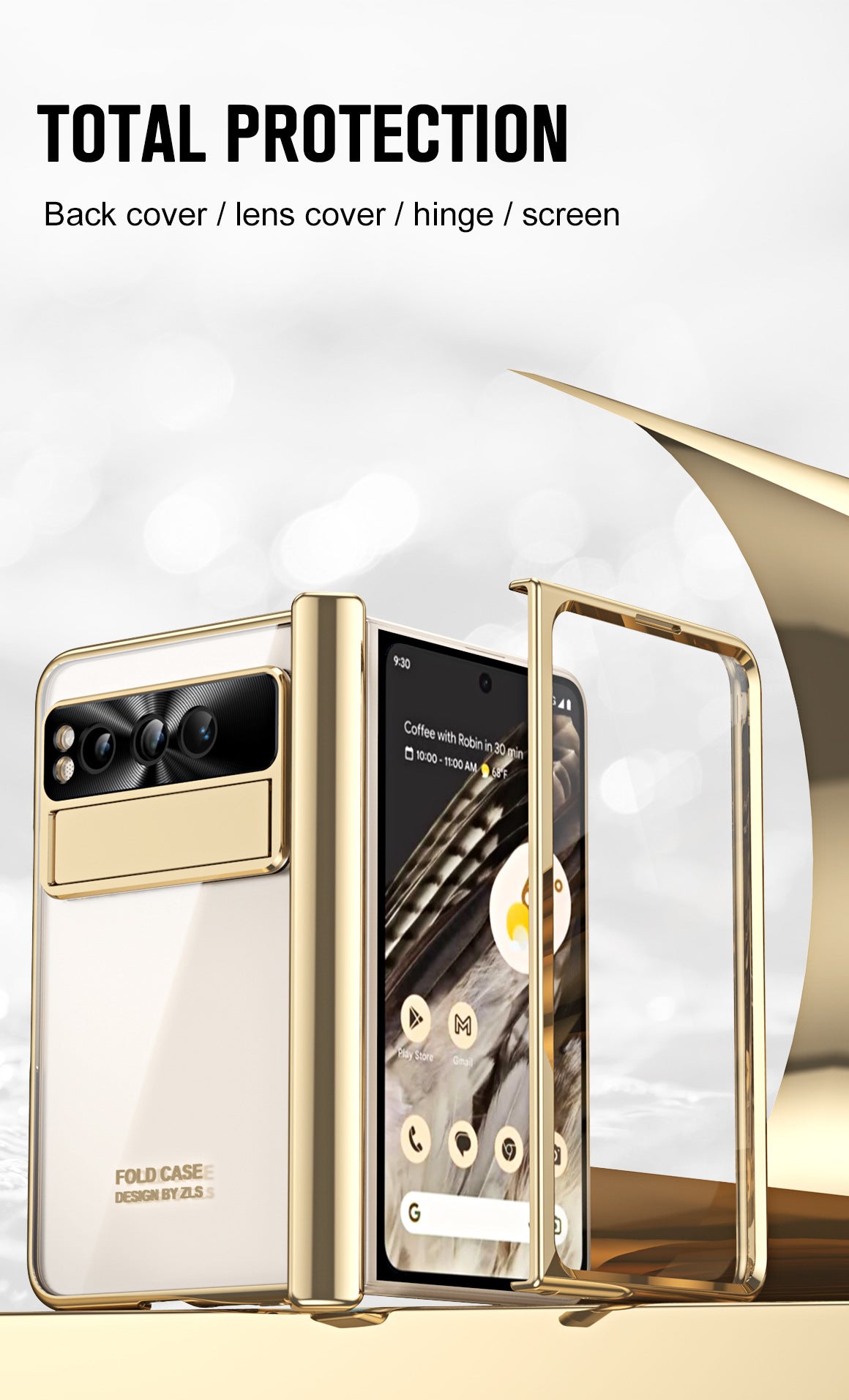 Electroplated Transparent Google Pixel Fold Case with Dual Hinge Protector & Screen Protector & Hidden Kickstand Pen Slot & Free Stylus