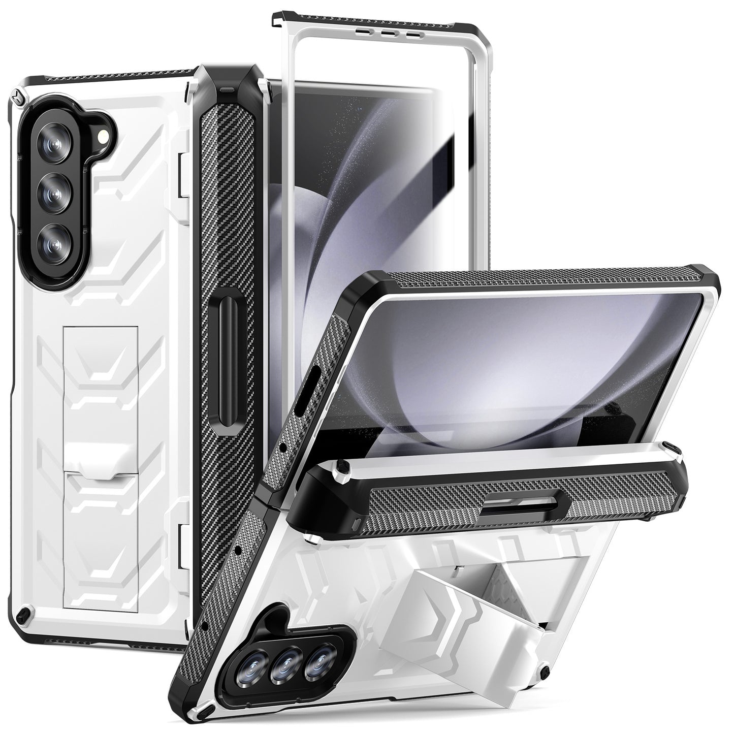 Mecha Style Galaxy Z Fold5 Ccase with Invisible Bracket & Pen Slot