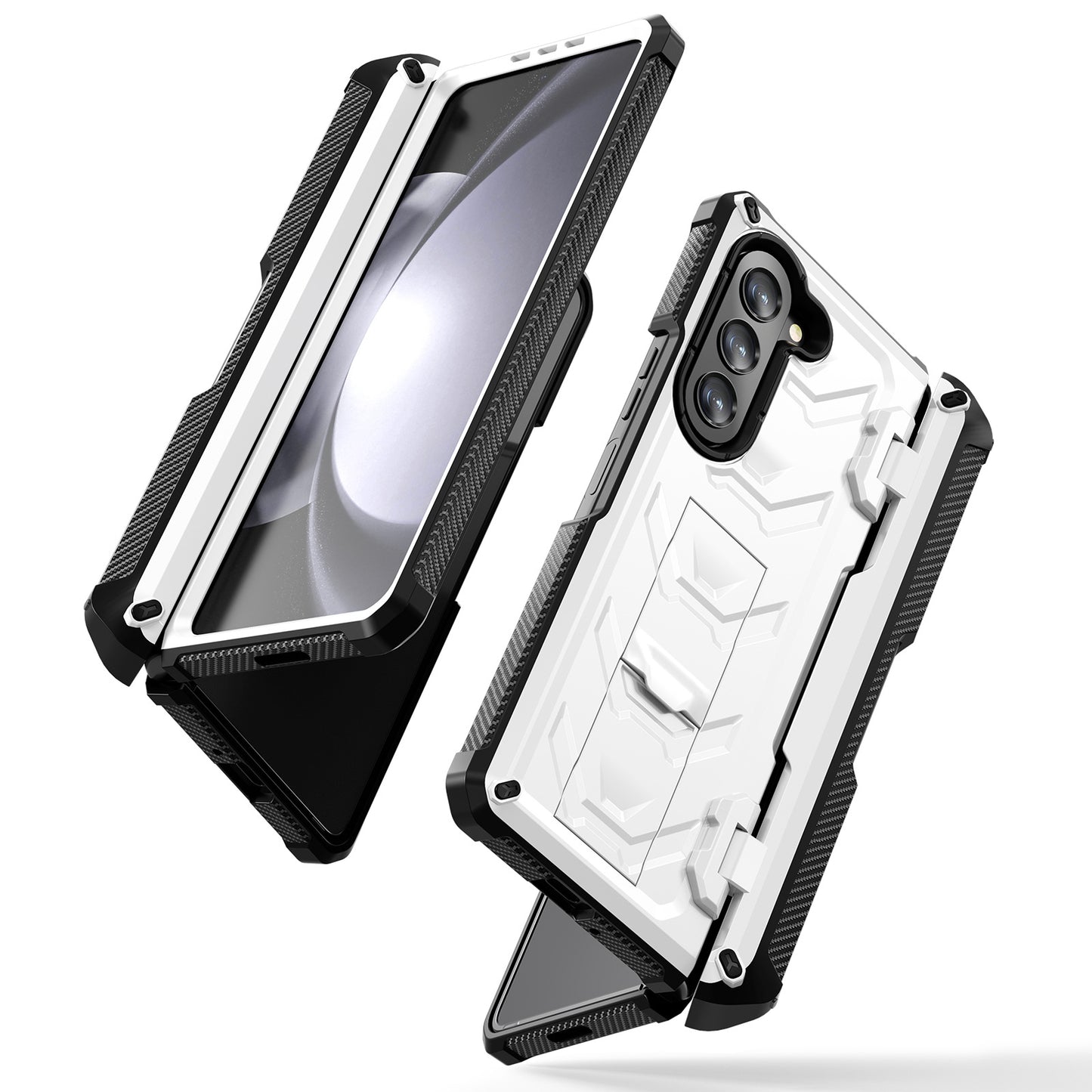 Mecha Style Galaxy Z Fold5 Ccase with Invisible Bracket & Pen Slot