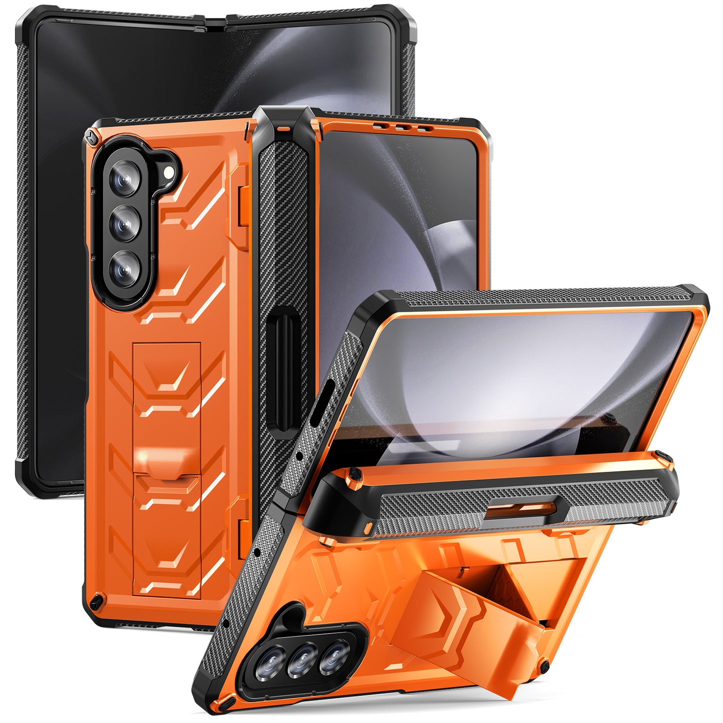 Mecha Style Galaxy Z Fold5 Ccase with Invisible Bracket & Pen Slot