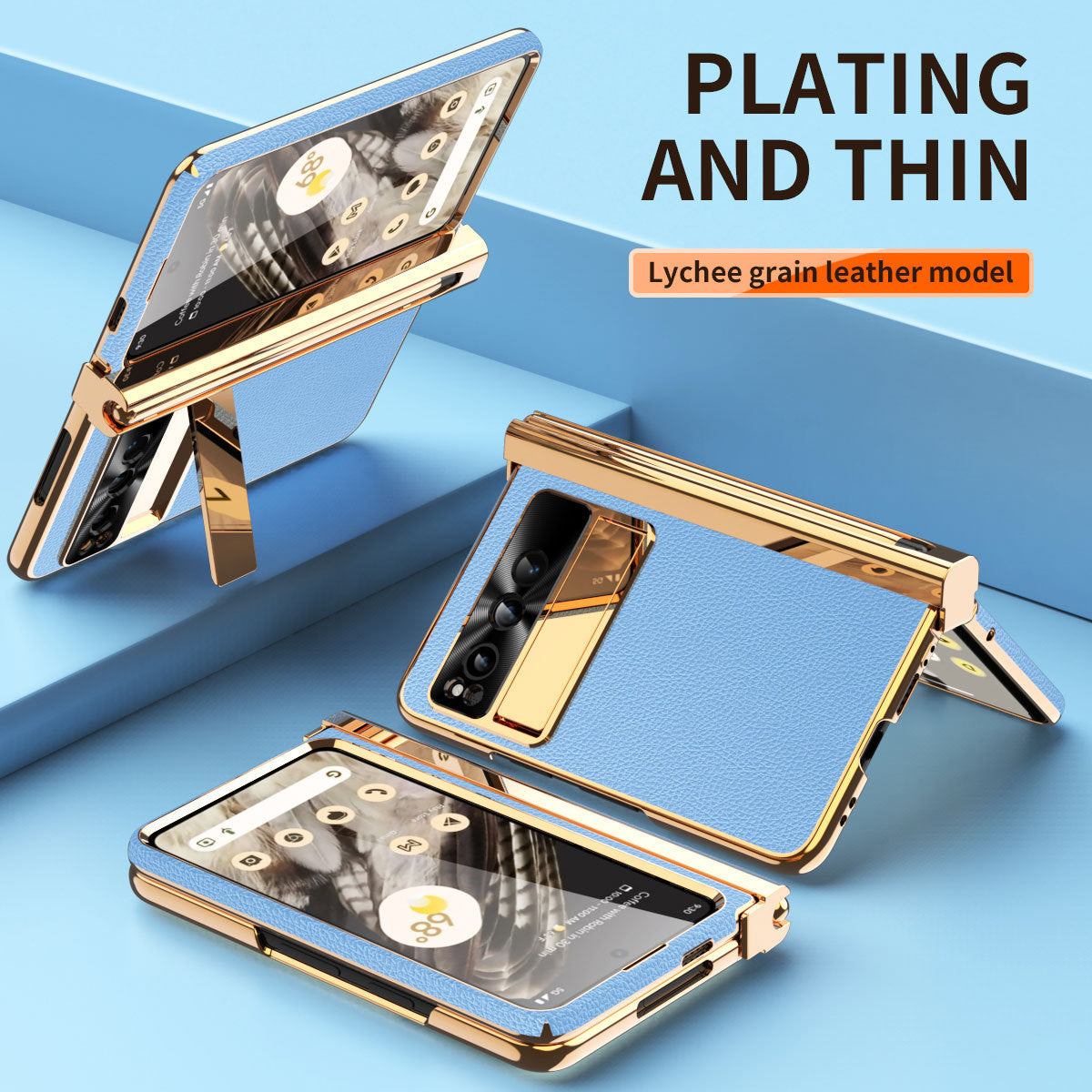 Electroplated Leather Google Pixel Fold Case with Dual Hinge Protective Screen Protector and Hidden Kickstand Pen Slot Free Stylus - Mycasety Mycasety