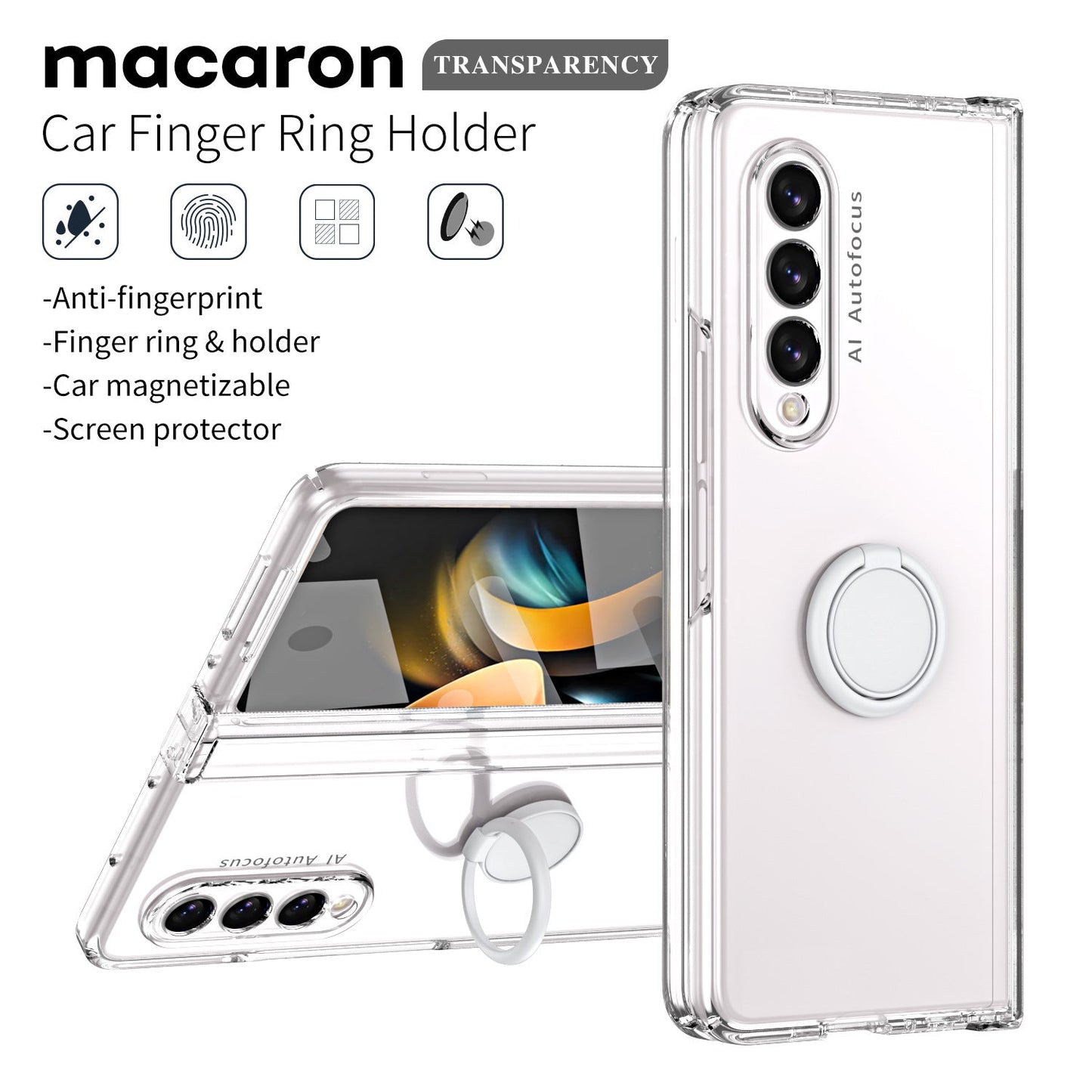 Anti-fall Protective Phone Case With Car Magnetizable Ring Holder And Film For Samsung Galaxy Z Fold5 Fold4 Fold3 - Mycasety Mycasety