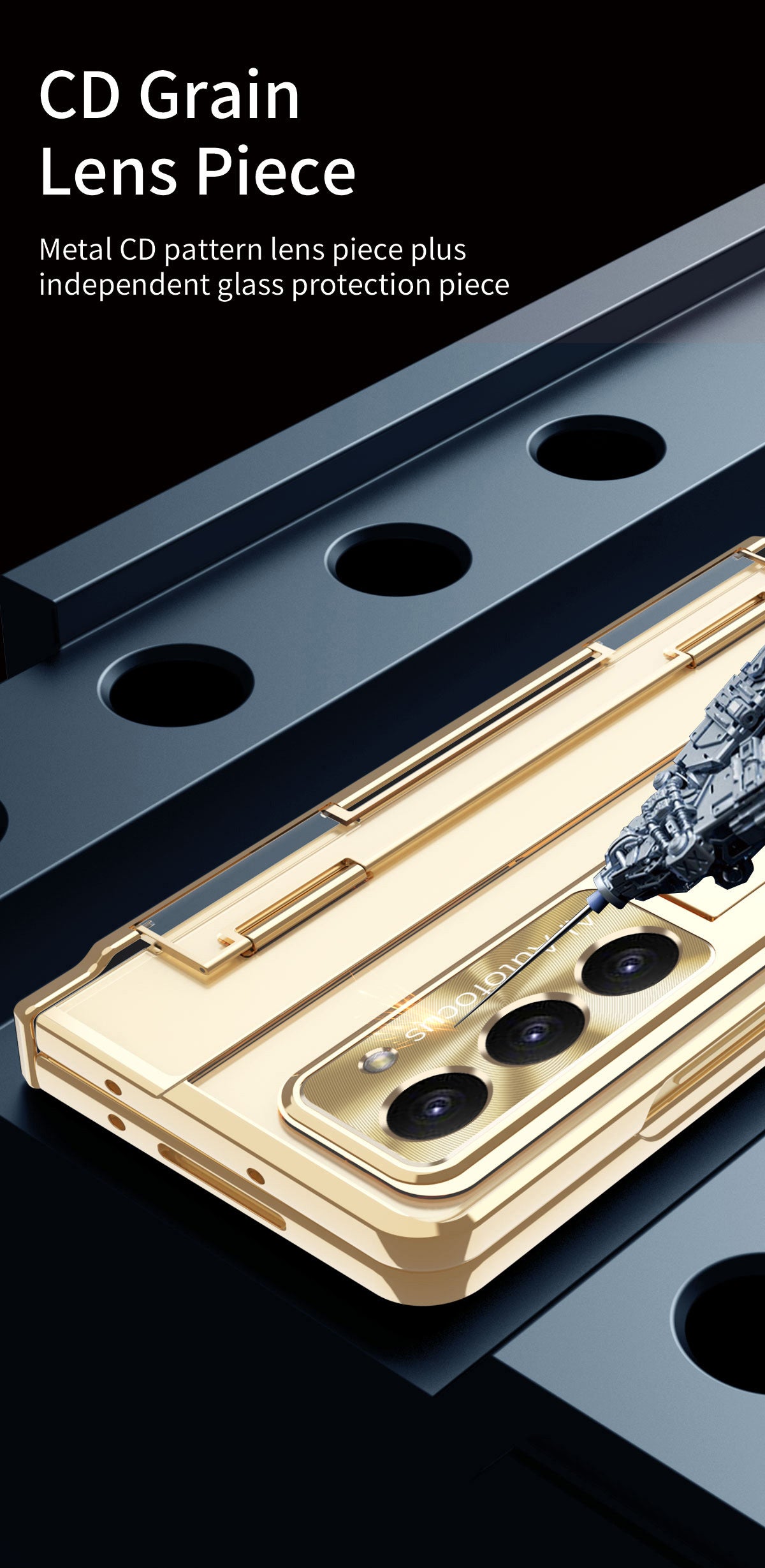Electroplated Clear PC Galaxy Z Fold5 Case with Front Screen Protector & Flat Hinge & Hidden Stand And Pen Slot and Free Stylus