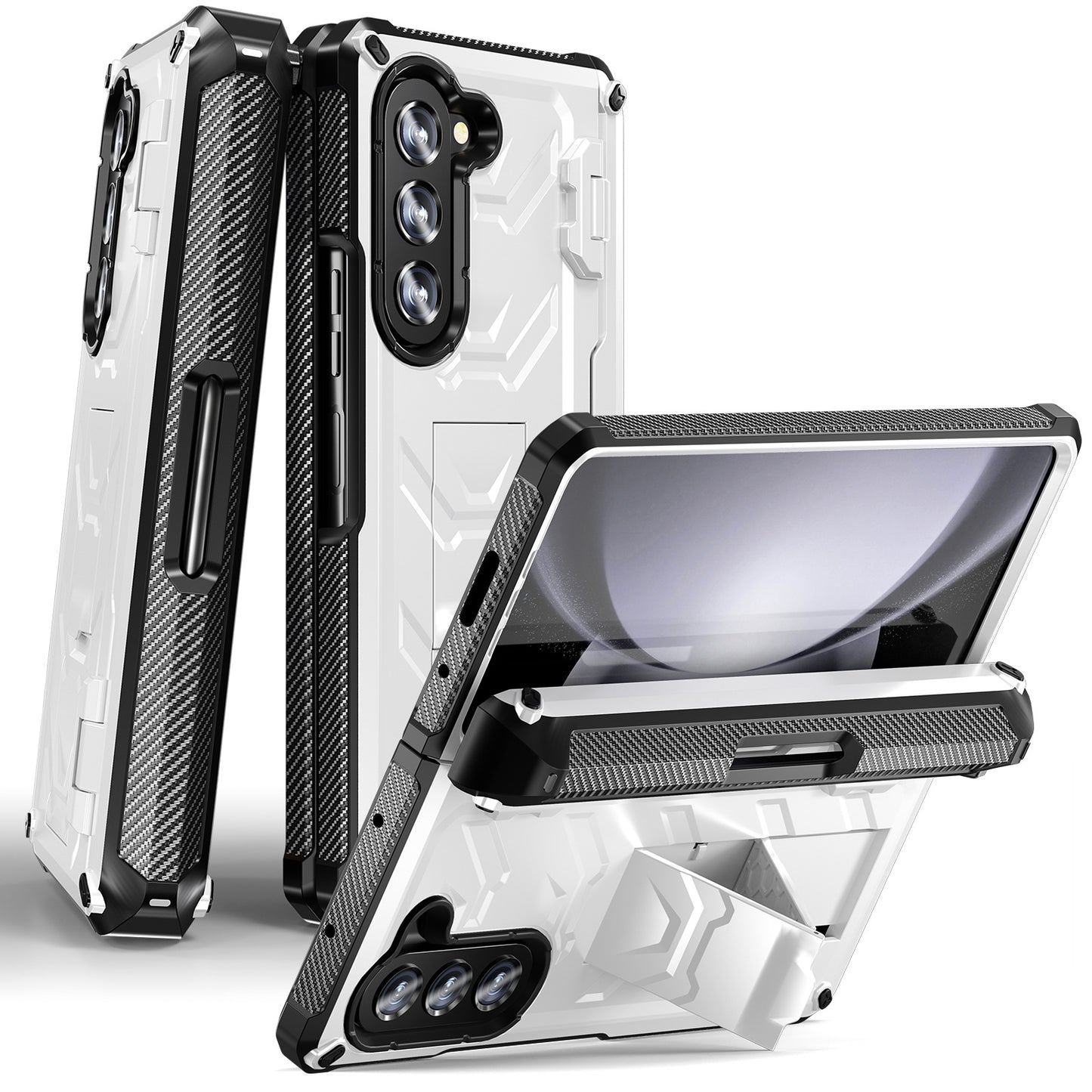 Mecha Style Galaxy Z Fold5 Ccase with Invisible Bracket & Pen Slot