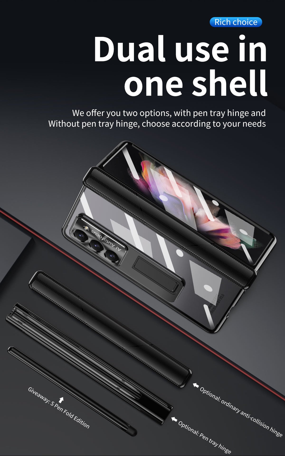 Magnetic Hinge Plating Case For Galaxy Z Fold5 with Double Hinge Protector