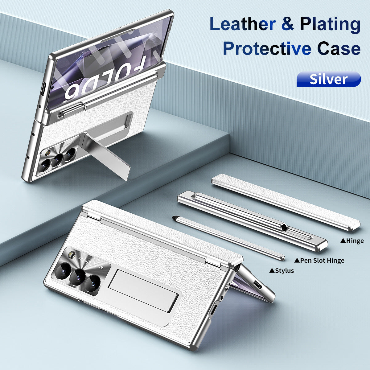 Aluminum Alloy Frame Magnetic Bracket All-Inclusive Electroplating Leather Cover For Galaxy Z Fold 6/5/4/3