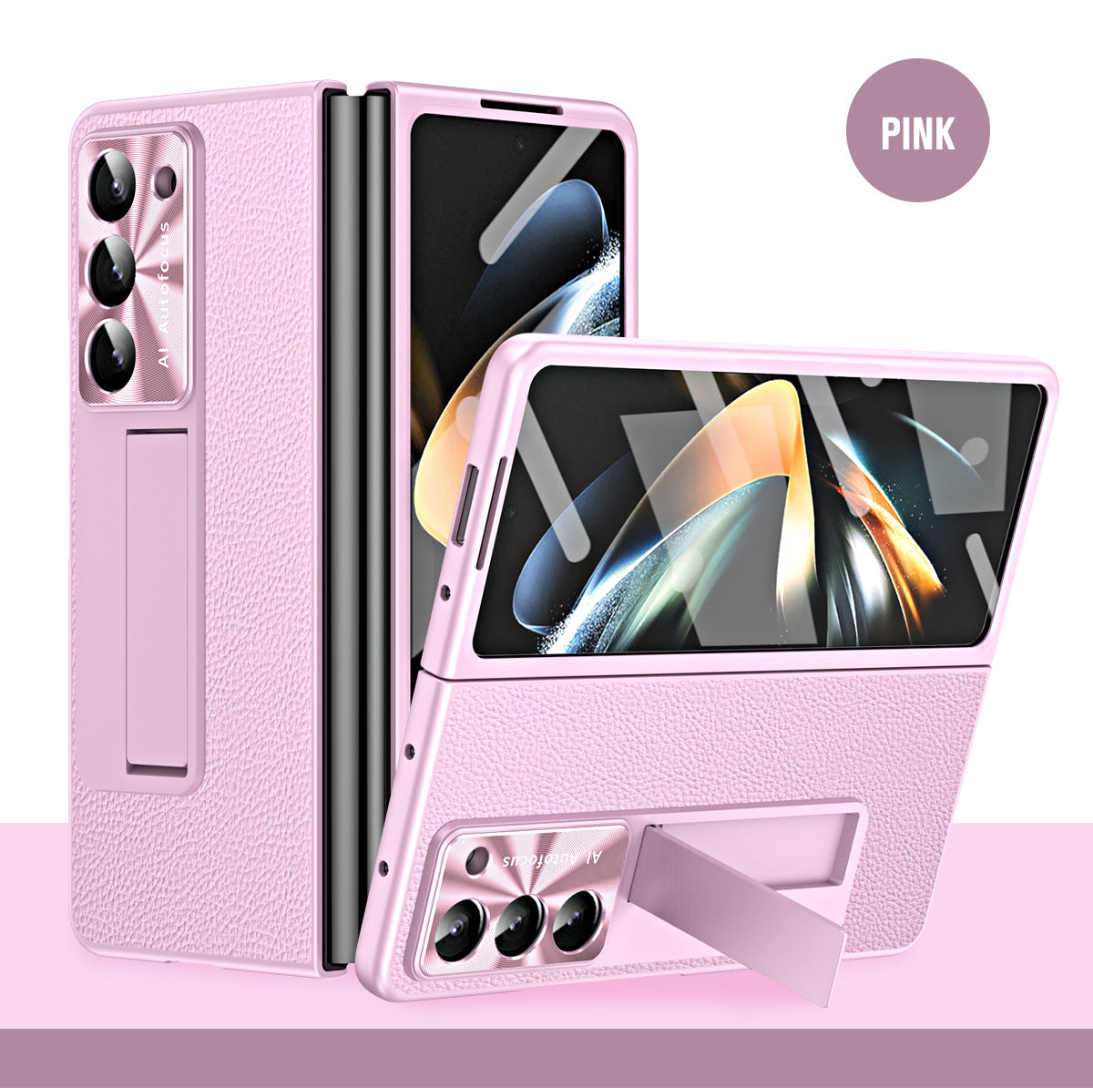 Leather Galaxy Z Fold5 Case with Front Screen Protector With Hidden Kick-Stand