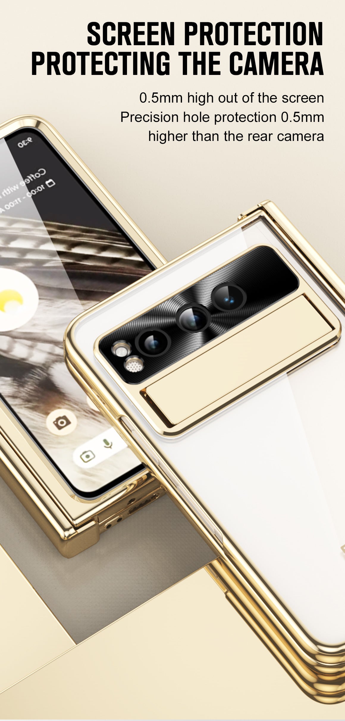 Electroplated Transparent Google Pixel Fold Case with Dual Hinge Protector & Screen Protector & Hidden Kickstand Pen Slot & Free Stylus