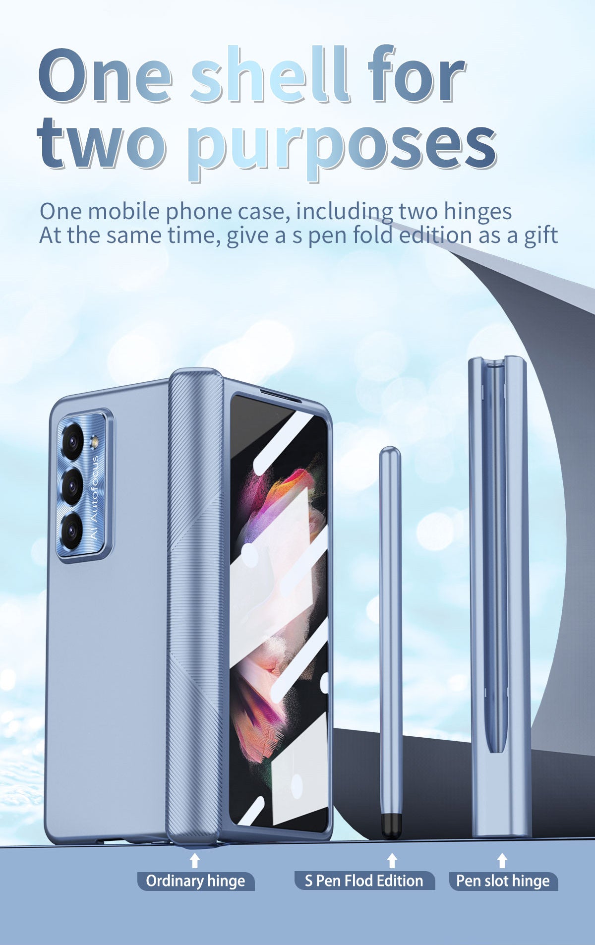 Electroplated Folding Case For Galaxy Z Fold5 With Double Hinge Protector and Free Stylus