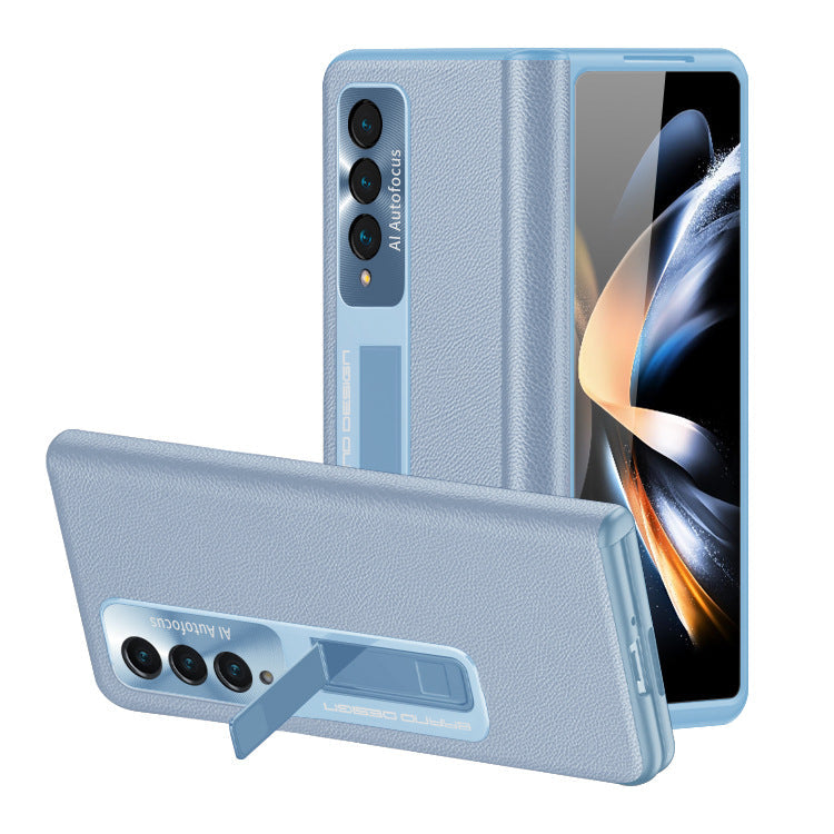 Magnetic Holder Protective Leather Phone Case With Front Protection Film For Galaxy Z Fold5 Fold4 Fold3