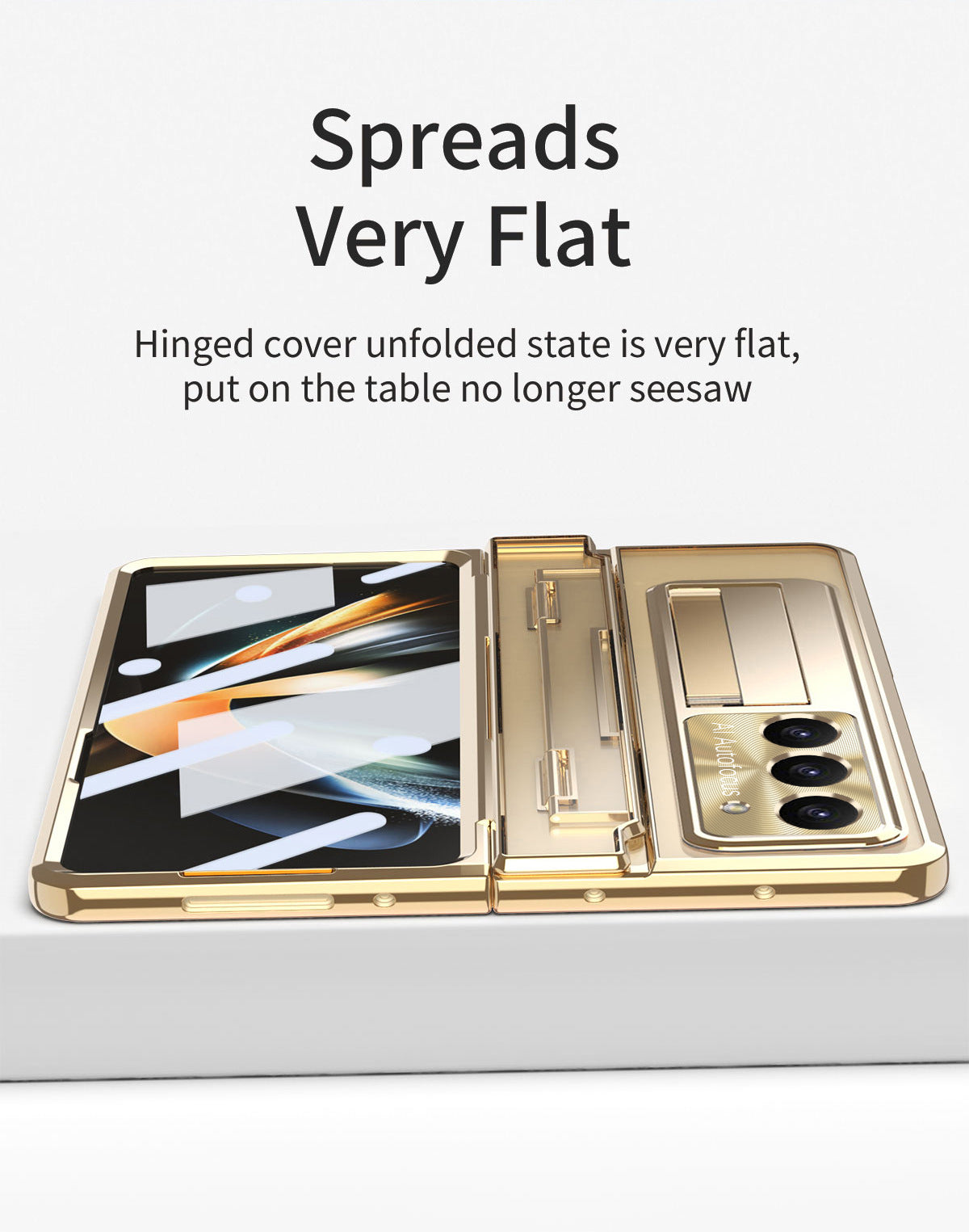 Electroplated Clear PC Galaxy Z Fold5 Case with Front Screen Protector & Flat Hinge & Hidden Stand And Pen Slot and Free Stylus