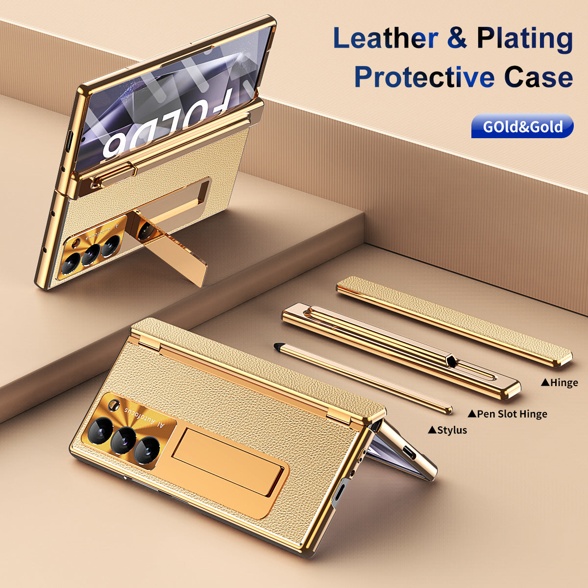 Aluminum Alloy Frame Magnetic Bracket All-Inclusive Electroplating Leather Cover For Galaxy Z Fold 6/5/4/3