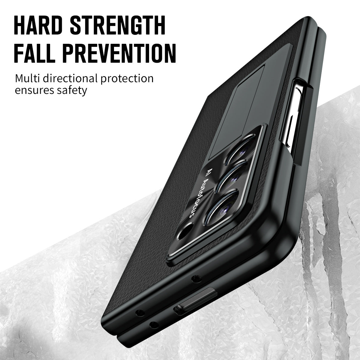 Leather Galaxy Z Fold5 Case with Front Screen Protector With Hidden Kick-Stand