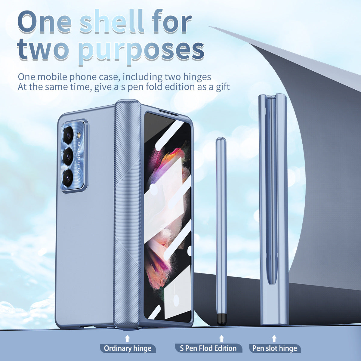 Electroplated Folding Case For Galaxy Z Fold5 Fold4 Fold3 With Double Hinge Protector and Free Stylus - Mycasety Mycasety