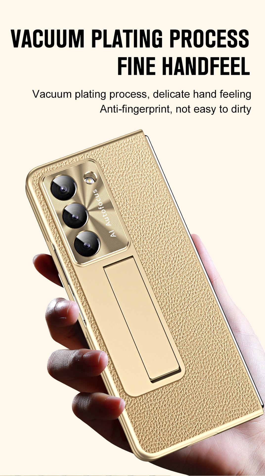 Leather Galaxy Z Fold5 Case with Front Screen Protector With Hidden Kick-Stand