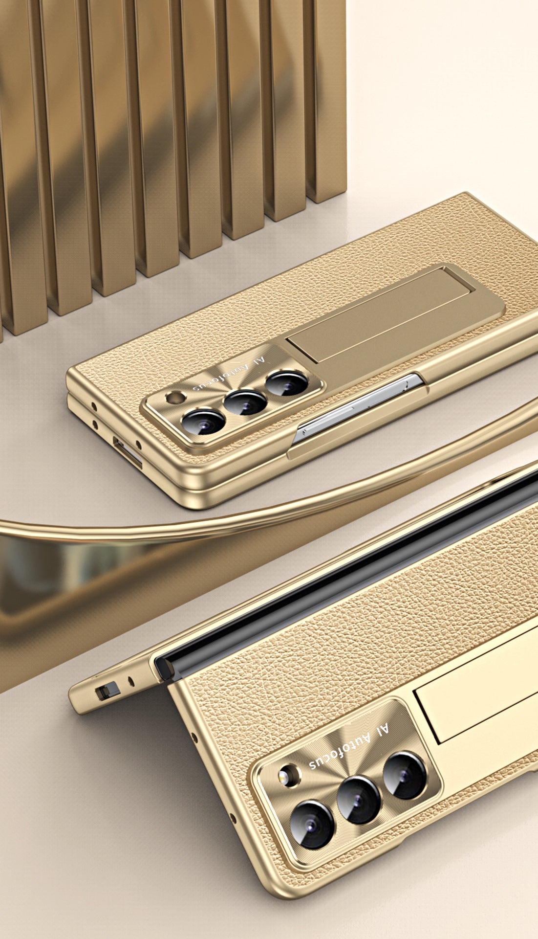 Leather Galaxy Z Fold5 Case with Front Screen Protector With Hidden Kick-Stand