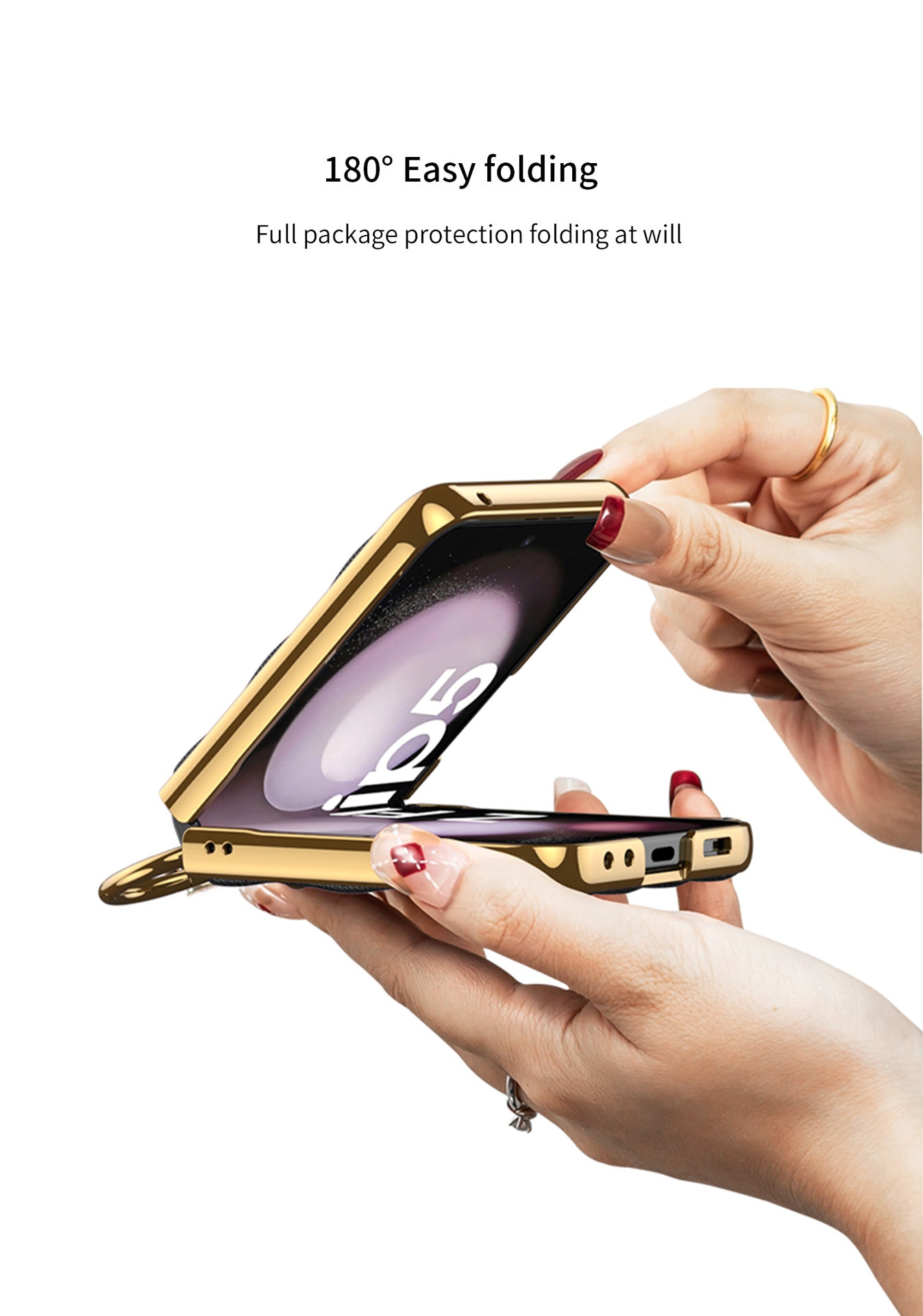Luxury Argyle Leather Phone Case with Ring and Front Screen Protector For Samsung Galaxy Z Flip5