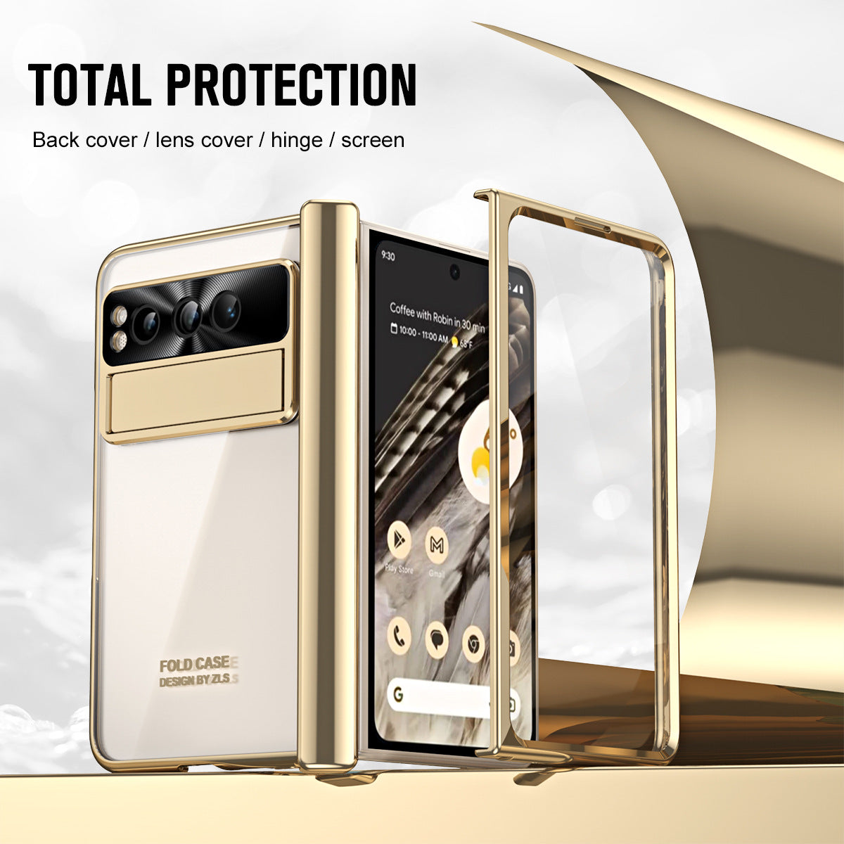 Electroplated Transparent Google Pixel Fold Case with Dual Hinge Protector & Screen Protector & Hidden Kickstand Pen Slot & Free Stylus