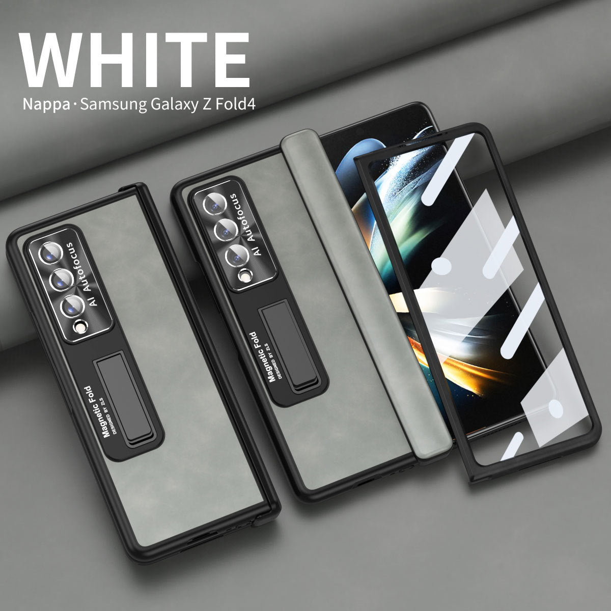 Luxury Nappa Leather Cover Magnetic Hinge Folding Shell Case For Samsung Galaxy Z Fold3 Fold4 Fold5 With Screen Protector - Mycasety Mycasety