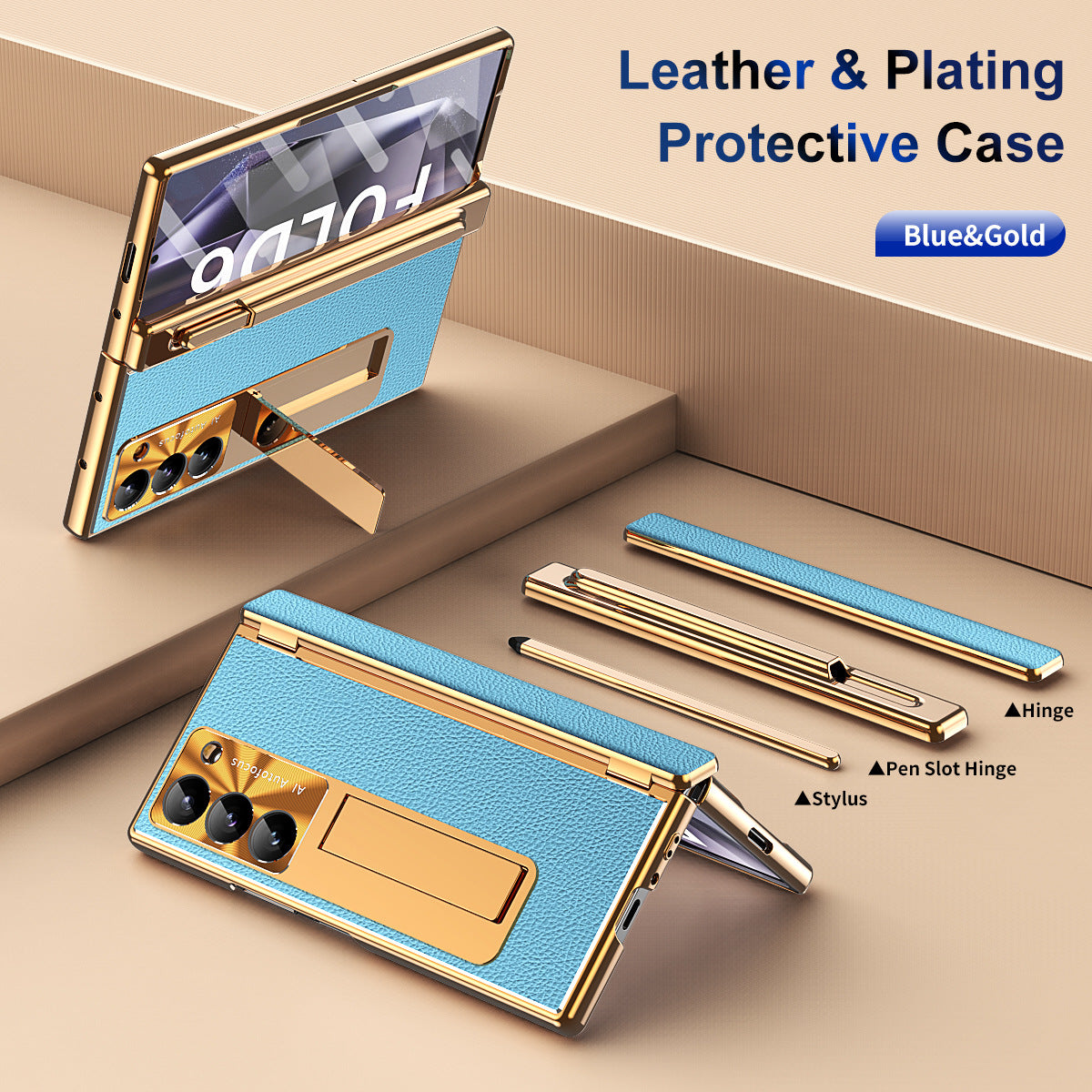 Aluminum Alloy Frame Magnetic Bracket All-Inclusive Electroplating Leather Cover For Galaxy Z Fold 6/5/4/3
